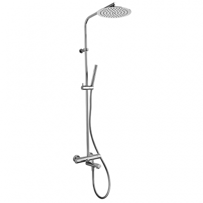 Colonna doccia VASCA/DOCCIA con miscelatore termostatico pulsante di sicurezza 38° con deviatore sulla bocca erogazione, tubo in ottone e supporto doccia scorrevole Cromo serie Colonne doccia Paini 78CR687TH