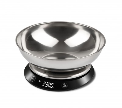 Girmi PS84  Bilancia da Cucina elettronica Capacità ciotola Inox  1 Litro - Nero -Acciaio inox - Display Alta Luminosità