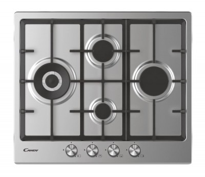 Candy ESSENZA CHG6DWEX Piano Cottura da Incasso a Gas 60 cm 4 Fuochi Acciaio Inox Griglie in ghisa