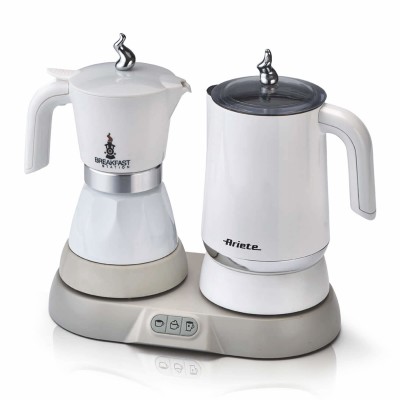 Ariete 1344/00 Breakfast Station - Moka elettrica con Bollitore - Montalatte a caldo e freddo - 5 funzioni - 500 Watt - Bianco