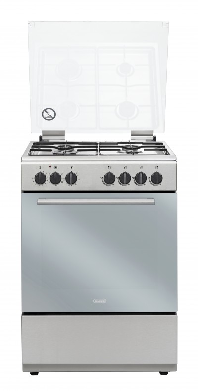 De’Longhi DL664EX Cucina Libera installazione con Coperchio 60 x 60 cm 4 Fuochi Gas Forno Elettrico Finitura Acciaio inox Griglie Smaltate