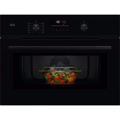 AEG Serie 5000 NKO5N401B Forno da Incasso Multifunzione Elettrico Compatto Combinato Microonde 60 cm Altezza 45 cm CombiAir Estetica Glossy Black Nero