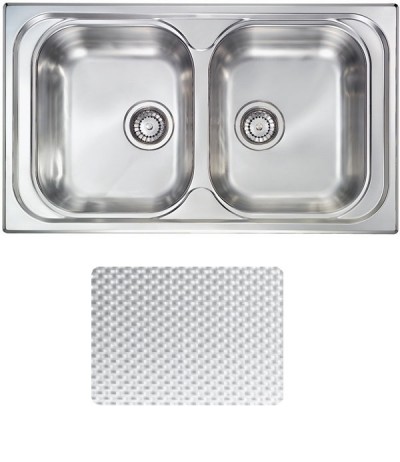 Lavello da Incasso 2 Vasche  86 x 50 cm Sopratop Acciaio Inox antigraffio CM ATLANTIC 010594.X1.01.2016 - 010594 XCSSX