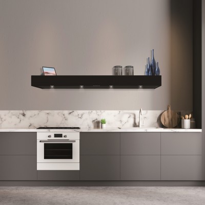 Baraldi MENSOLA Cappa a Parete Nera 120 cm – 900 m³/h con LED con Ripiano - 01MENPA120BL90