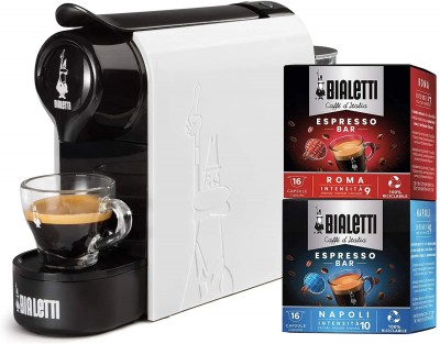 Macchina Caffe' Espresso per Capsule in Alluminio Incluse 32 Capsule Super compatta Serbatoio 500 ml Bialetti Gioia Bianco