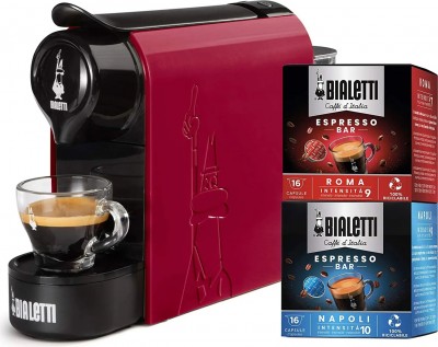 Macchina Caffe' Espresso per Capsule in Alluminio Incluse 32 Capsule Super compatta Serbatoio 500 ml Bialetti Gioia Rosso