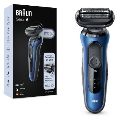 Braun Series 6 61-B1000s Rasoio Elettrico Uomo SensoFlex  Wet&Dry  Ricaricabile Senza Fili Blu