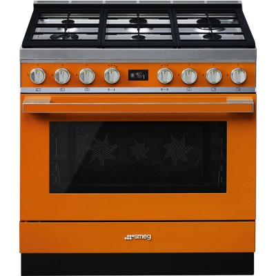 Cucina con piano cottura Gas 6 Fuochi Forno Elettrico 90 x 60 cm Arancione Estetica Portofino SMEG CPF9GPOR