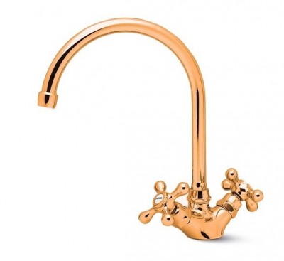 Rubinetto Monoforo Cucina doppio comando Vecchio Ottone con bocca girevole CROLLA 2900 VO - IN FOTO VERSIONE OTTONE LUCIDO