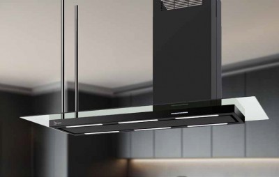 Baraldi ELEA STYLE ISOLA GLASS Cappa a Isola 146 x 60 cm Nera e Vetro con Camino a Destra 800 m³/h - 01ELE146GLBLDX80