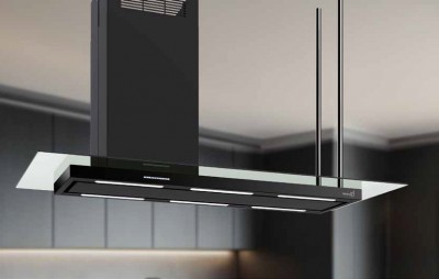 Baraldi ELEA STYLE ISOLA GLASS Cappa a Isola 146 x 60 cm Nera e Vetro con Camino a Sinistra 800 m³/h - 01ELE146GLBLSX80