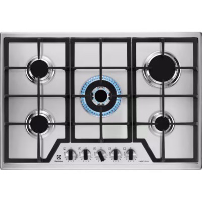 Electrolux Serie 600 KGS75362XX Piano Cottura da Incasso a Gas 75 cm 5 Fuochi Speed Burner Inox EasyClean Griglie in Ghisa Slim Profile 