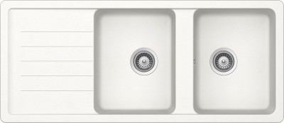 Lavello incasso 2 Vasche con Gocciolatoio Reversibile sopratop - sottotop 116 x 50 cm CRISTALITE Bianco Assoluto ELEMENT D200 SCHOCK ELED200A01N