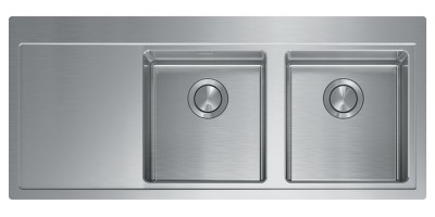 Lavello da Incasso 2 Vasche con gocciolatoio a Sinistra 116 x 50 cm Slim - Filotop Acciaio Inox satinato con fascia miscelatore ENEA 017104.D2.01.2034