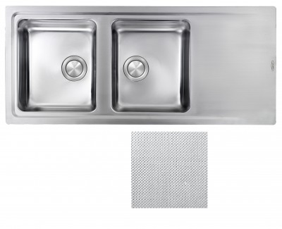 Lavello da Incasso 2 Vasche con gocciolatoio Reversibile 116 x 51 cm Slim - Semifilo Acciaio Inox finitura Microdecoro EVOLUZIONE 015077.X2.01.2033 - 015077RCSSP