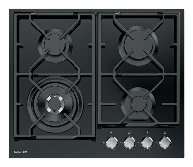 Foster 7041632 Piano Cottura da Incasso a Gas 60 cm 4 Fuochi Vetro Nero Griglie in Ghisa Power Glass Plano 7041 632