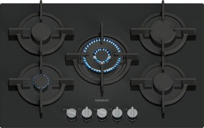 Siemens IQ500 EP7A6QI10 Piano cottura da Incasso 75 cm 5 Fuochi gas Vetro temperato Nero stepFlame griglie in ghisa