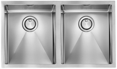 Lavello da Incasso 2 Vasche 77 x 45 cm Slim Acciaio Inox Vintage FILORAGGIATO VINTAGE CM 072026 XCSSP - 072029XCSSP