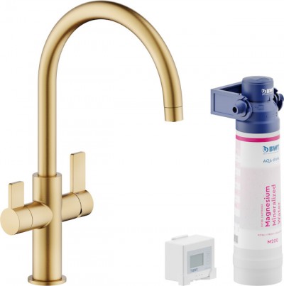 Miscelatore Bicomando con Acqua Filtrata Canna Girevole Finitura oro spazzolato - Warm honey PVD Nobili FL96824/3VBGTP Sorgente Filtra Canna J Gold Pvd 