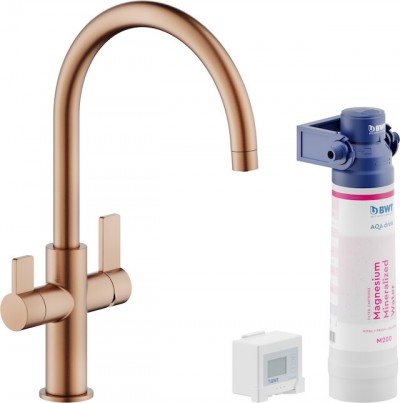 Miscelatore Bicomando con Acqua Filtrata Canna Girevole Finitura rame spazzolato - Chocolate red PVD Nobili FL96824/3VBRTP Sorgente Filtra Canna J Copper Pvd spazzolato