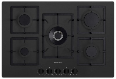 Plados FLAT75-70 Piano cottura da Incasso 75 cm 5 Fuochi gas UG Nero Matt 70 Griglie in Ghisa Serie Flat