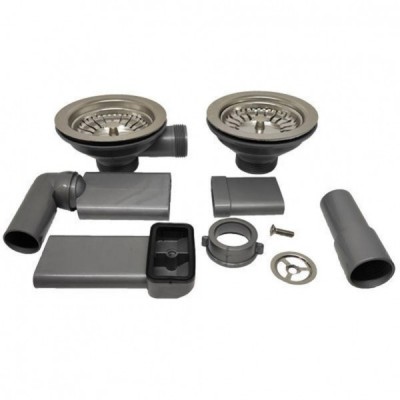 Franke 112.0158.343 Accessorio per lavelli - Kit scarico 2 Vasche 3 1/2'' - cestello e pilette con troppo pieno