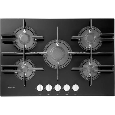 Ariston Hotpoint FTGHG 751 D/HA(BK)  - FTGHG751DHABK Piano Cottura da Incasso a Gas 75 cm 5 Fuochi Direct Flame Vetro Nero Griglie in Ghisa
