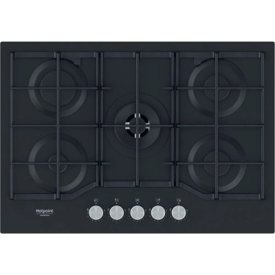 Piano Cottura da Incasso a Gas 75 cm 5 Fuochi MyMenu Flame Control Vetro Nero Griglie in Ghisa  Ariston Hotpoint Serie Cristallo Nero - HAGS 72F/BK - HAGS72FBK