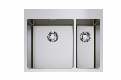 Lavello da Incasso 2 Vasche 565 x 510 mm Filotop - Slim - Vasca Grande a Sinistra Acciaio Inox Satinato con Fascia Miscelatore IN-TECH MIX CM 017325.S2.01.2099