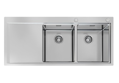 Lavello 2 Vasche con Gocciolatoio a Sinistra Filotop 1160 x 520 mm Acciaio Inox Finitura Spazzolato Master Foster 1252 051 - 1252051