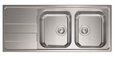 Lavello da Incasso 2 Vasche con gocciolatoio a Sinistra 116 x 50 cm Sopratop Acciaio Inox satinato CM LEVANTE 015727.D1.01.2018