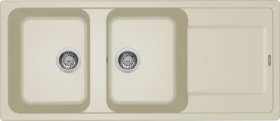 Lavello da Incasso 2 vasche con gocciolatoio Reversibile 116 x 50 cm finitura Granitek Bianco Antico 62 Life 500 Elleci LG250062
