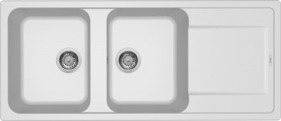 Lavello da Incasso 2 vasche con gocciolatoio Reversibile 116 x 50 cm finitura Granitek Bianco 68 Life 500 Elleci LG250068