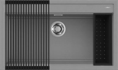 Lavello da Incasso 1 vasca - Monovasca Sopratop 86 x 51 cm finitura Granitek Matt Cemento 48 con Flex Drainer e colander inclusi Best 360 Bundle Elleci LGB36048K2