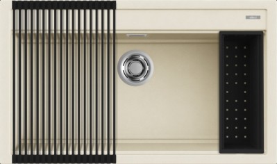 Lavello da Incasso 1 vasca - Monovasca Sopratop 86 x 51 cm finitura Granitek Classic Bianco Antico 62 con Flex Drainer e colander inclusi Best 360 Bundle Elleci LGB36062K2