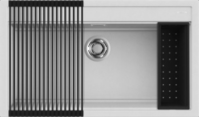 Lavello da Incasso 1 vasca - Monovasca Sopratop 86 x 51 cm finitura Granitek Bianco 68 con Flex Drainer e colander inclusi Best 360 Bundle Elleci LGB36068K2