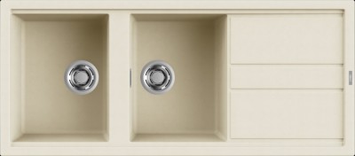 Lavello 2 vasche con gocciolatoio Reversibile Sopratop 116 x 51 cm finitura Granitek Classic Bianco Antico 62 Best 500 Elleci LGB50062