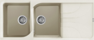Lavello 2 vasche con gocciolatoio Reversibile Sopratop 116 x 50 cm finitura Granitek Classic Bianco Antico 62 Ego 500 Elleci LGE50062