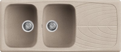 Lavello 2 vasche con gocciolatoio Reversibile Sopratop 116 x 50 cm finitura Granitek Classic Avena 51 Master 500 Elleci LGM50051