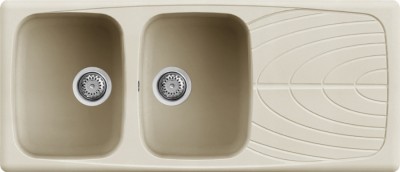 Lavello 2 vasche con gocciolatoio Reversibile Sopratop 116 x 50 cm finitura Granitek Classic Bianco Antico 62 Master 500 Elleci LGM50062