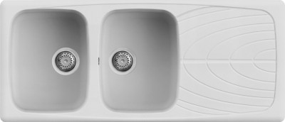 Lavello 2 vasche con gocciolatoio Reversibile Sopratop 116 x 50 cm finitura Granitek Matt Bianco 68 Master 500 Elleci LGM50068