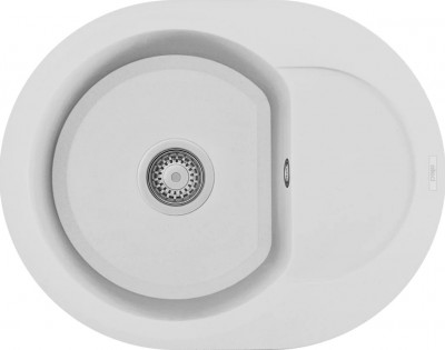 Lavello 1 vasca Tonda con gocciolatoio Reversibile Sopratop 600 x 470 mm finitura Granitek Matt Bianco 68 Easy 600 Round Elleci LGYR6068