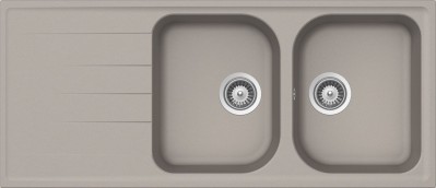 Lavello incasso 2 Vasche con Gocciolatoio Reversibile sopratop - sottotop 116 x 50 cm CRISTALITE Grigio Tortora LITHOS D200 SCHOCK LITD200A42N