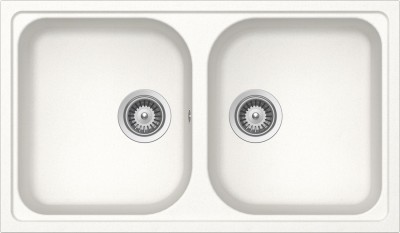 Lavello incasso 2 Vasche sopratop - sottotop 86 x 50 cm CRISTALITE Bianco Assoluto LITHOS N200 SCHOCK LITN200A01N
