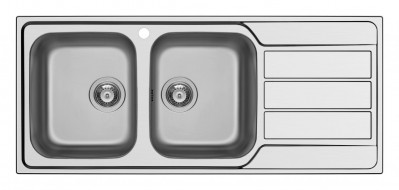 Lavello incasso 2 Vasche con gocciolatoio a destra Sopratop 116 x 50 cm Acciaio Inox MASTER D200 SCHOCK MASTD200SX