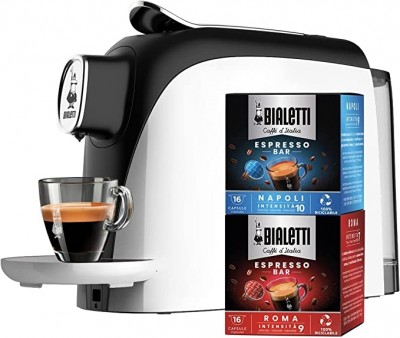 Macchina Caffe' Espresso per Capsule in Alluminio Incluse 32 Capsule Super compatta Serbatoio 500 ml Bialetti Mignon Bianco