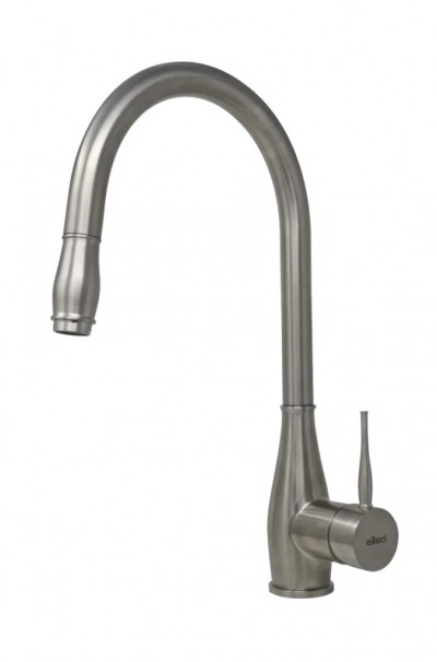 Elleci MIKNEVIN Miscelatore monocomando Cucina con canna girevole e doccetta estraibile Neva finitura Acciaio Inox