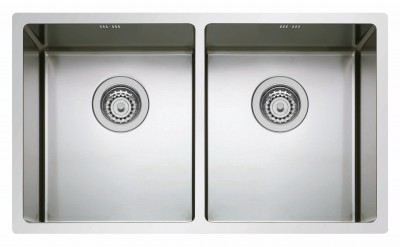 Lavello cucina da Incasso 2 Vasche Raggiate 86x44 Inox versione Sottotop Made in Italy