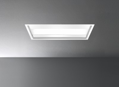 Cappa Isola a Soffitto 90 cm Acciaio con finitura bianca Vetro satinato extra chiaro serigrafato FALMEC Nuvola Led 90 - CNUI90.E1P2#ZZZB400F - Senza Motore 