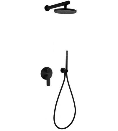 Miscelatore incasso completo di soffione ABS, braccio e kit doccia con supporto fisso Nero Opaco serie Nero e bianco Paini 09YO433TCD